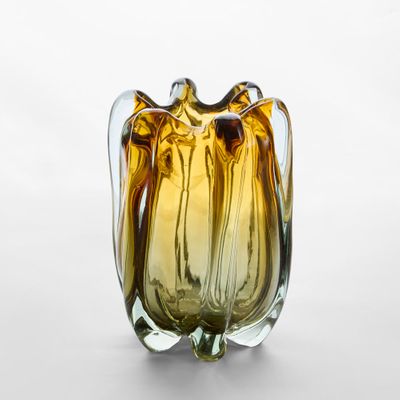 Solenne Handblown Glass Vase Amber & Green Ombre