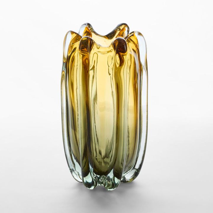 Solenne Handblown Glass Vase Amber & Green Ombre Large
