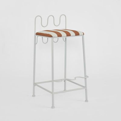 Wira Counter Stool Outdoor Iron Terracotta/White Stripe Cushion