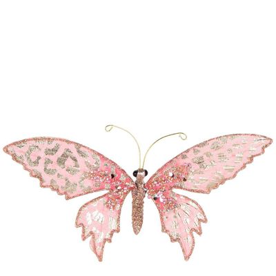 Leo Spotted Metallic Clip On Butterfly Pink