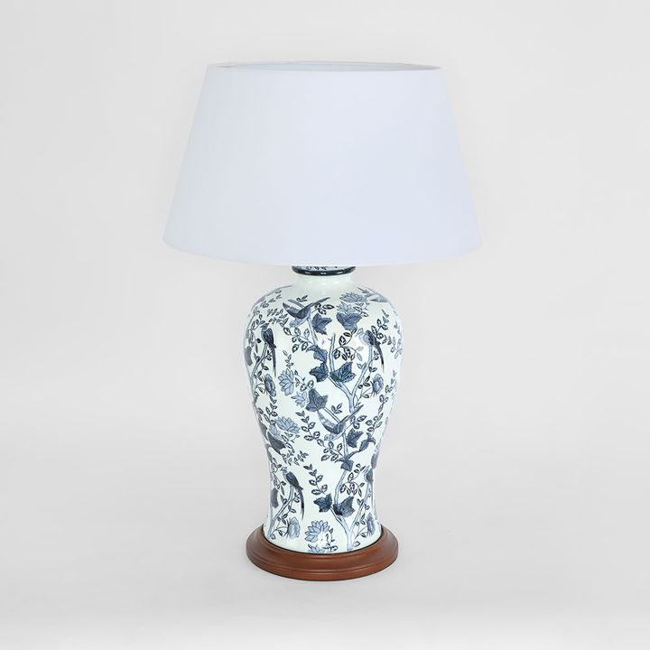 Ashleigh Ceramic Blue & White Table Lamp & Shade