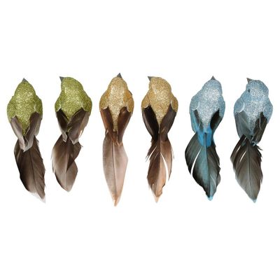 Shishi Clip on Bird Assorted Box of Six Green