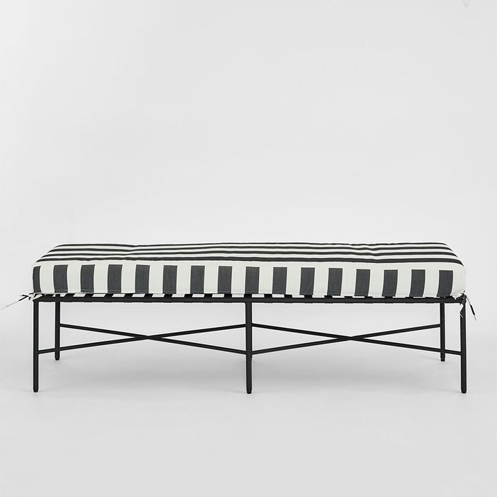 Sheffield Bench Outdoor Iron B/W Stripe Cushion