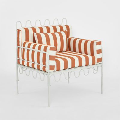 Wira Arm Chair Outdoor Iron Terracotta/White Stripe Cushions