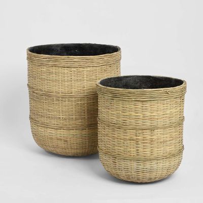 Village Planter Set of 2 Bamboo/Cement