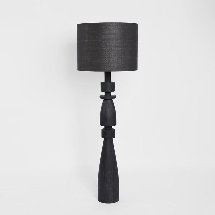 Magnus Wood Floor Lamp Black Base with Black Shade
