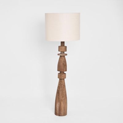 Magnus Wood Floor Lamp Saddle Base with Natural Shade