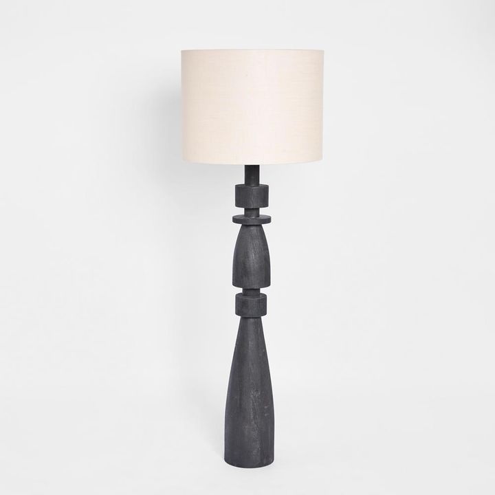Magnus Wood Floor Lamp Black Base with Natural Shade