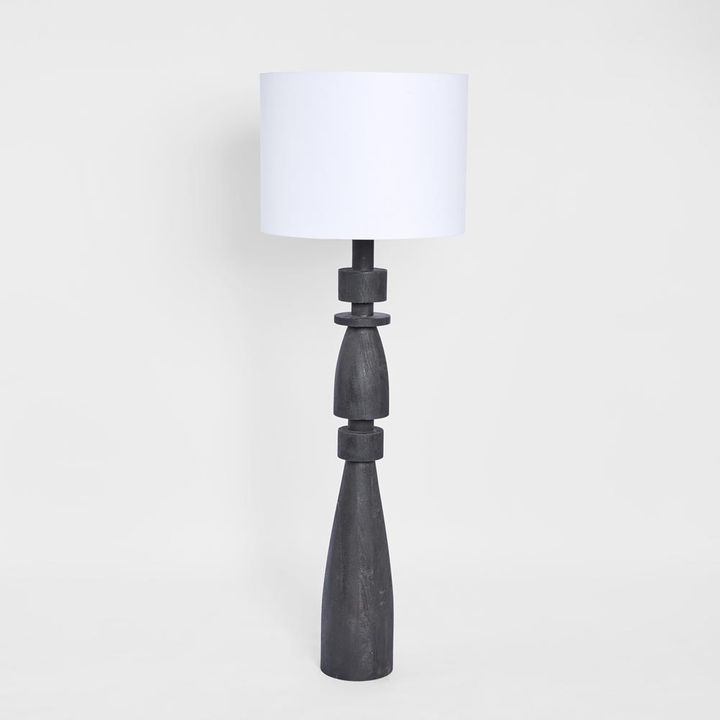 Magnus Wood Floor Lamp Black Base with White Shade