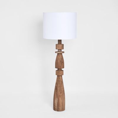 Magnus Wood Floor Lamp Saddle Base with White Shade