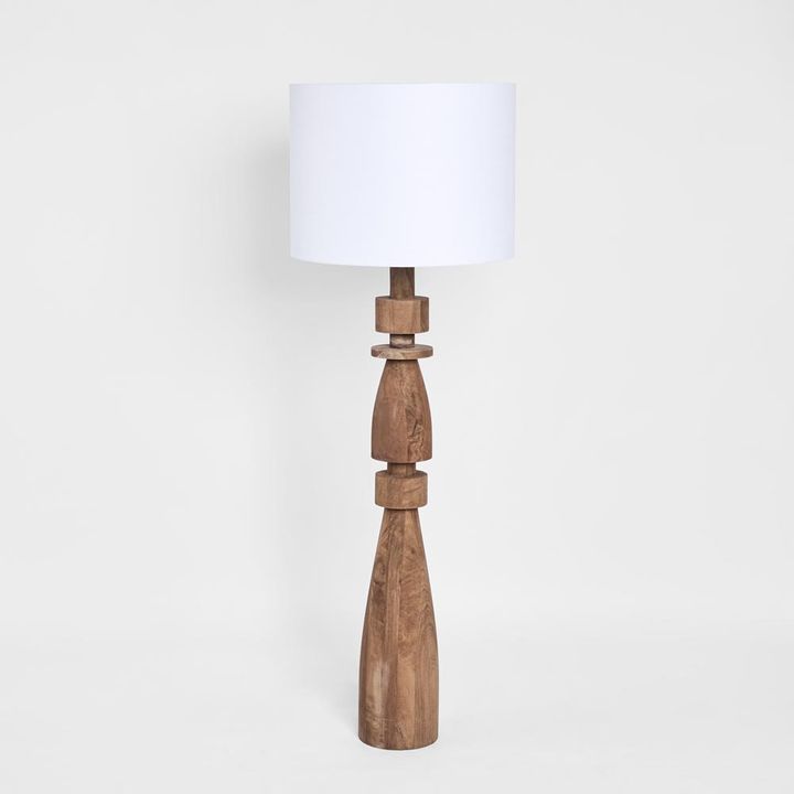 Magnus Wood Floor Lamp Saddle Base with White Shade