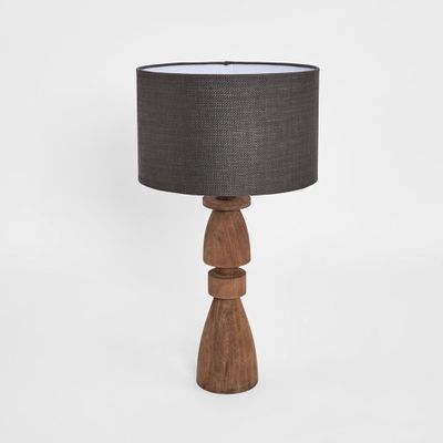 Magnus Wood Table Lamp Saddle Base with Black Shade