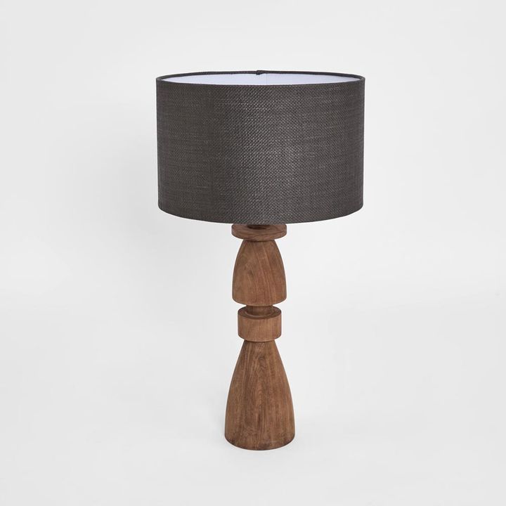 Magnus Wood Table Lamp Saddle Base with Black Shade