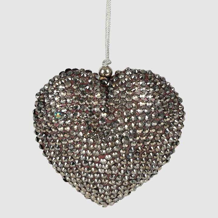 Disco Glam Hanging Heart Ornament Dark Grey