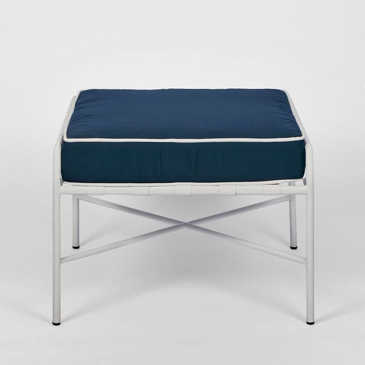 Sheffield Iron Ottoman/footstool White/Navy - Outdoor under cover only