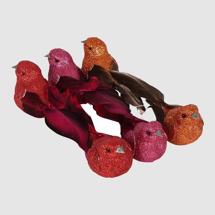 Shishi Clip on Bird Assorted Box of Six Red