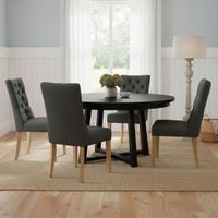 Diana Buttoned Hamptons Dining Chair Charcoal Linen Blend