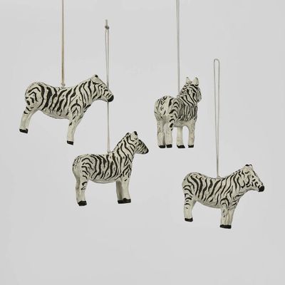 Mache Zebra Hanging Ornament (Set of 4)