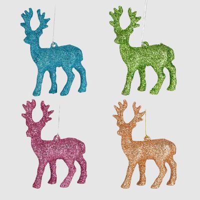 Glitterati Deer Tree Decorations- Box of 4 Multicolour