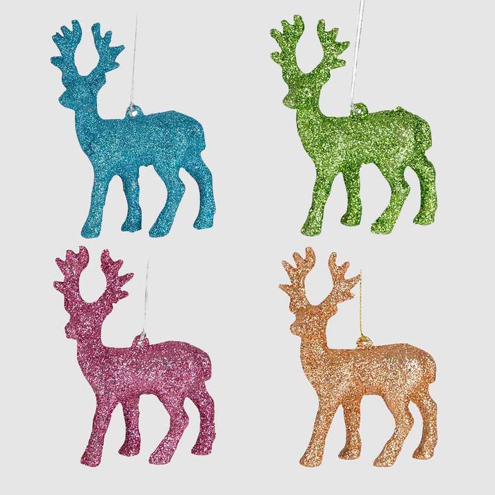 Glitterati Deer Tree Decorations- Box of 4 Multicolour