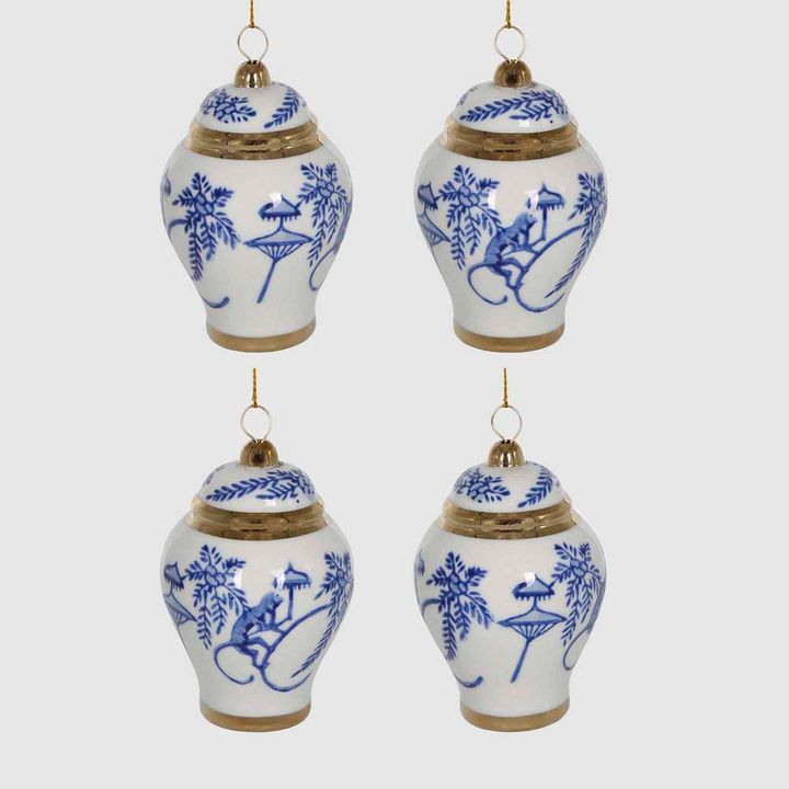 Chinoiserie Monkey Ginger Jar Ornaments Box of 4