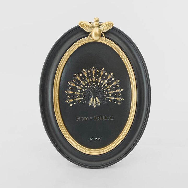 Vera Bee Oval Photo Frame 4 x 6 Black & Gold