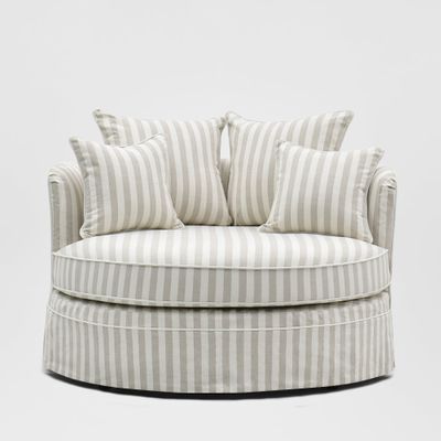 Noosa Hamptons Snuggle Chair Natural Stripe with White piping