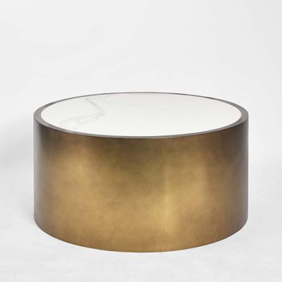 Gordon Drum Coffee Table Brass/White Stone