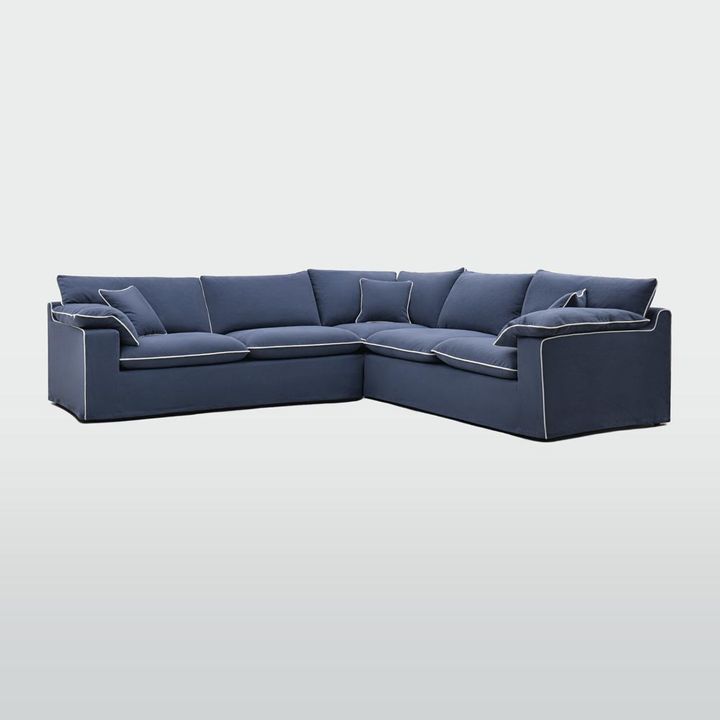 Norfolk 5 Seater Modular Sofa Navy w/White piping