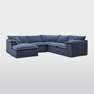 Norfolk 5 Seater Modular with Chaise (Reversible) Navy w/White piping