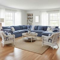 Norfolk 6 Seater Modular with Chaise (Reversible) Navy w/White piping