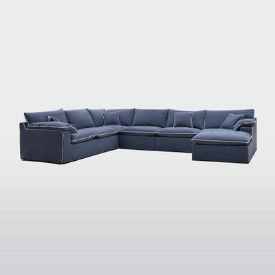 Norfolk 6 Seater Modular with Chaise (Reversible) Navy w/White piping