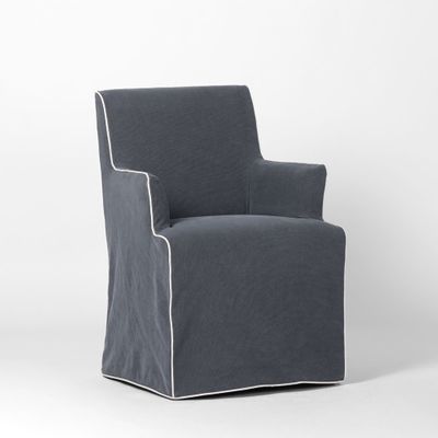 Slip Cover Only - Clifton Dining Chair W/Arms Navy With Ivory Piping