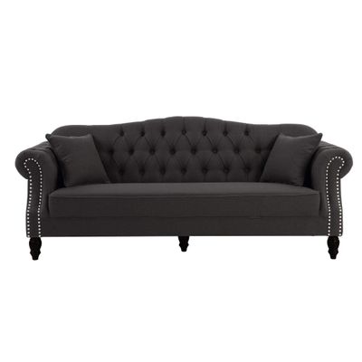 Vaucluse Buttoned 3 Seat Sofa Charcoal W/ Studs