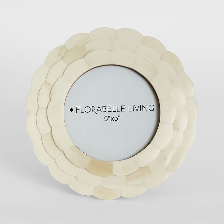 Leila Round Bone Inlay White Photo Frame