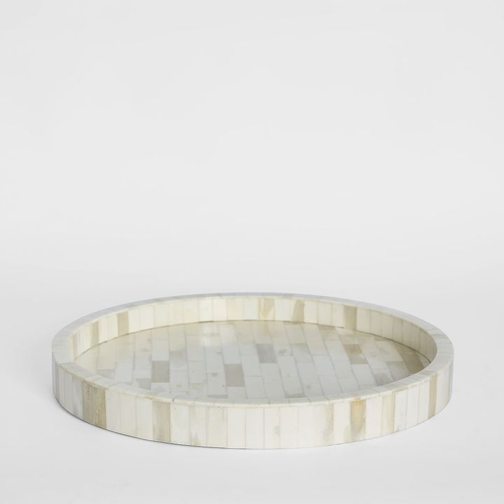 Koa Round Bone Inlay Tray White