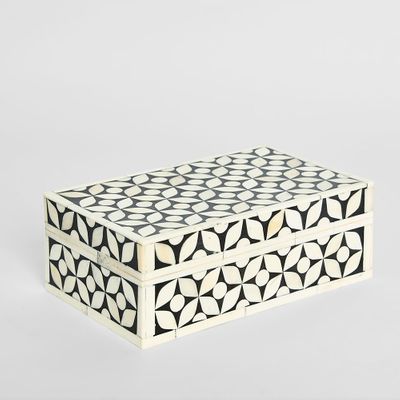 Aurora Bone Inlay Trinket Box Black/White