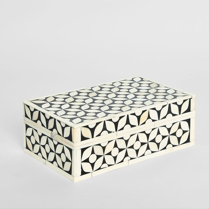 Aurora Bone Inlay Trinket Box Black/White
