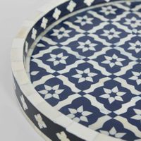 Anaahi Round Bone Inlay Tray Blue/White