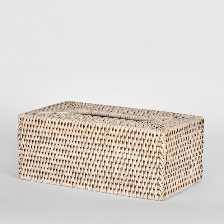Paume Rattan Rectangle Tissue Box White Wash