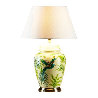 Caribbean Bird Ceramic Table Lamp Base Green and Yellow