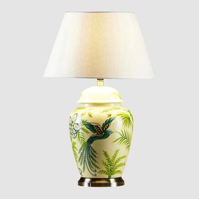Caribbean Bird Ceramic Table Lamp Base Green and Yellow- Base Only