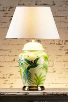 Caribbean Bird Ceramic Table Lamp Base Green and Yellow