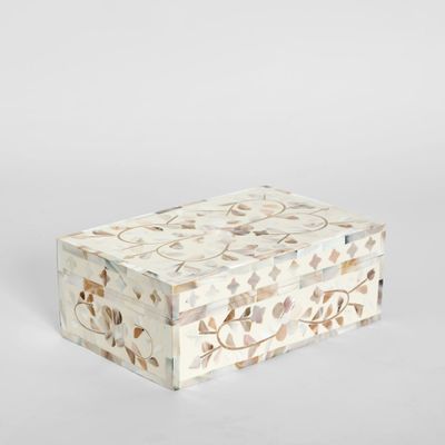 Elena Mother of Pearl Trinket Box White