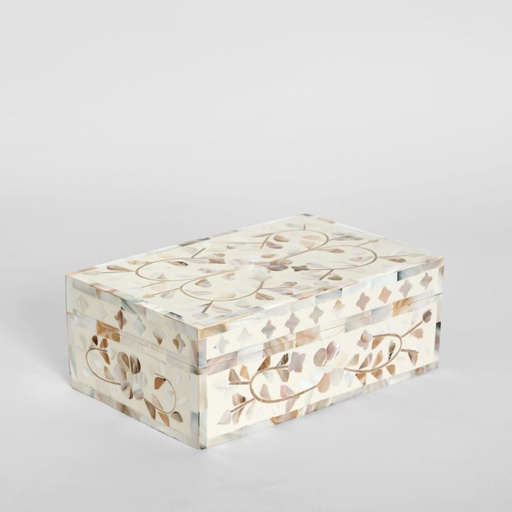 Elena Mother of Pearl Trinket Box White
