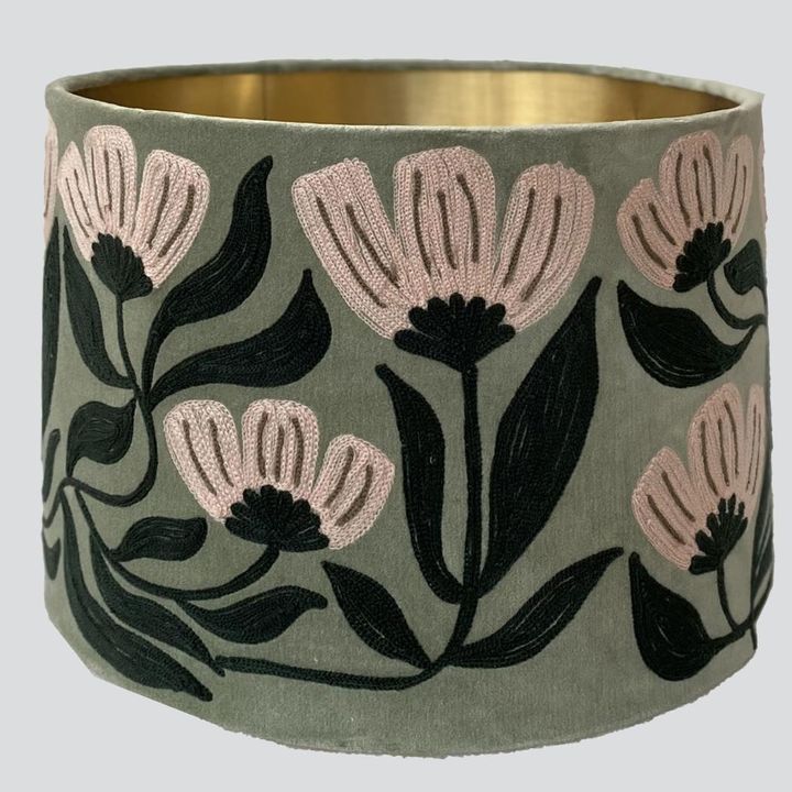 AD Daisy Velvet Drum Shade Sage Green