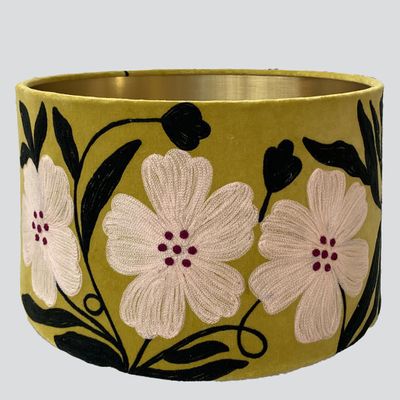 Poppy Velvet Drum Shade Lime Multi
