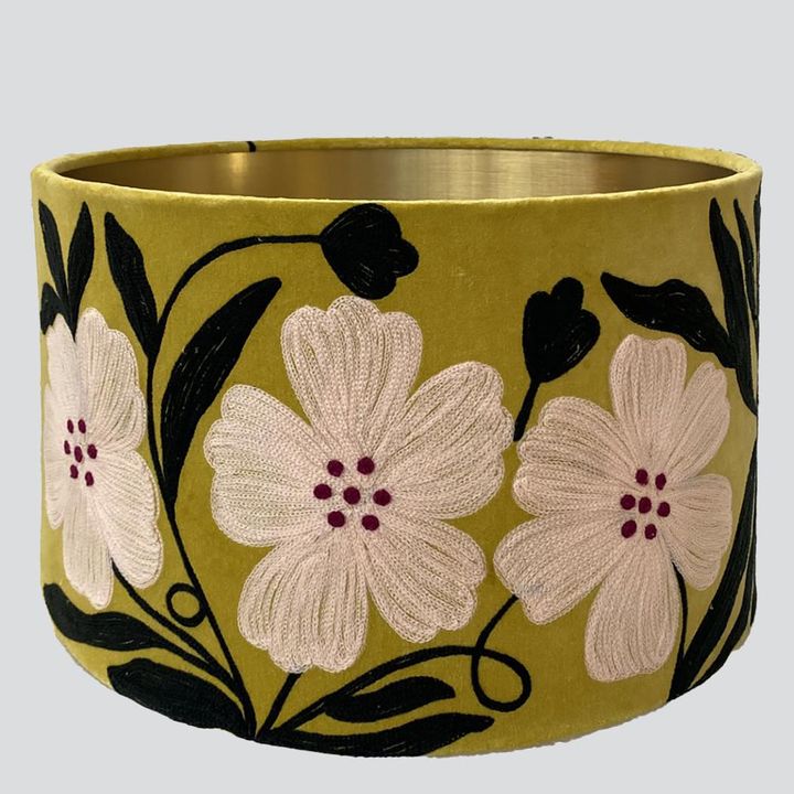 Poppy Velvet Drum Shade Lime Multi