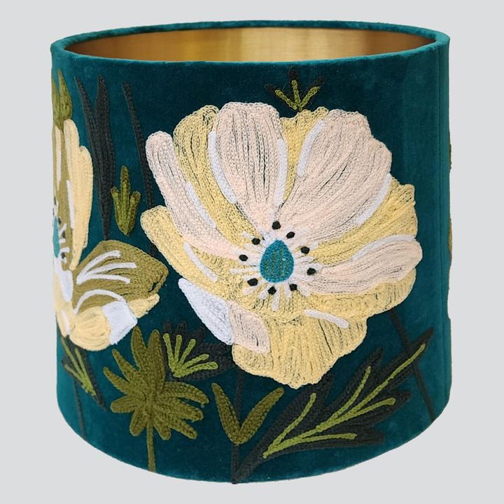 Wildflower Velvet Drum Shade Teal Multi