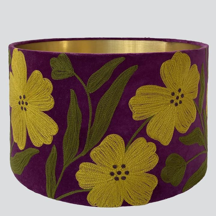 Poppy Velvet Drum Shade Purple Multi